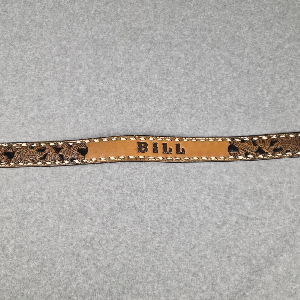 Tooled Leather Belt Mens 38 Brown Western Floral Laced Name Bill Made USA